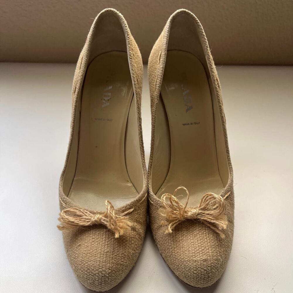 Prada tweed heels brown tweed